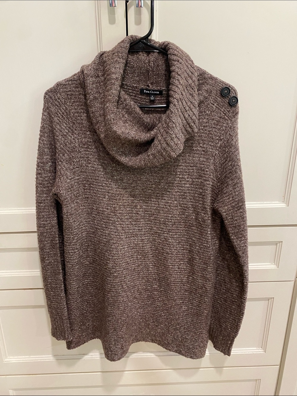 Pink Clover Taupe-Brown Cowl Neck Sweater with Shoulder Buttons